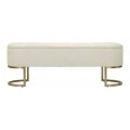 Glamour krémová oválna lavica Glamia Tapisé s koženým poťahom s ozdobným prešívaním s dvomi zásuvkami a zlatou podstavou 120 cm