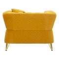 Glamour kreslo Velaria s operadlom v chesterfield dizajne so zamatovým čalúnením v žltej farbe a zlatými detailmi 104 cm