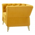 Glamour kreslo Velaria s operadlom v chesterfield dizajne so zamatovým čalúnením v žltej farbe a zlatými detailmi 104 cm