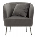 Moderné glamour kreslo Cally s vankúšom so sivým zamatovým čalúnením a lesklými chrómovými nožičkami 78 cm