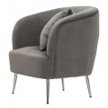 Moderné glamour kreslo Cally s vankúšom so sivým zamatovým čalúnením a lesklými chrómovými nožičkami 78 cm