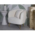 Dizajnové glamour kreslo Cally so zlatými nožičkami a bielym poťahom z umelej kožušiny s vankúšom 78 cm