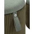 Moderný set okrúhlych čalúnených úložných taburetiek Lidia so zeleným kaki rebrovaným zamatovým poťahom 38 cm