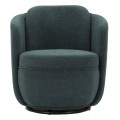 Moderné klubové čalúnené otočné kreslo Meron v petrolejovej modrej farbe s bouclé poťahom s čiernou podstavou 75 cm