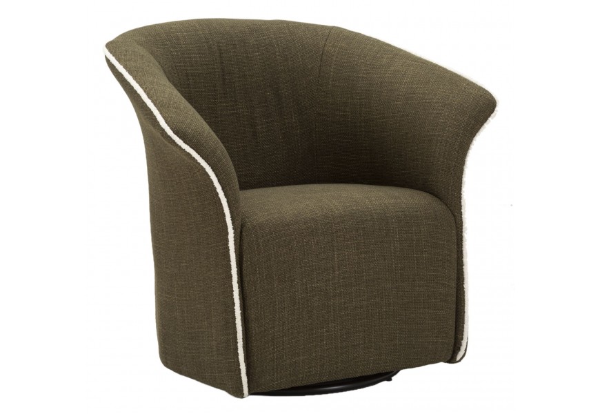 Dizajnové klubové kreslo Merlon s textilným zeleným poťahom a bielym lemovaným pásom s otočnou funkciou