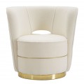 Glamour krémové okrúhle kreslo Claria s mäkkým poťahom z látky bouclé s výrezom v operadle a zlatou kovovou podstavou 85 cm