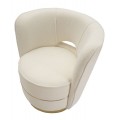 Glamour krémové okrúhle kreslo Claria s mäkkým poťahom z látky bouclé s výrezom v operadle a zlatou kovovou podstavou 85 cm