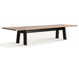 Luxusný škandinávsky obdĺžnikový jedálenský stôl Naria z masívneho dubového a mangového dreva v hnedej a čiernej farbe 400 cm