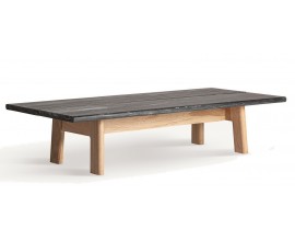 Luxusný škandinávsky obdĺžnikový konferenčný stolík Naria s mramorovou čiernou doskou a dubovými hnedými nožičkami 160 cm