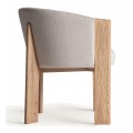 Luxusná škandinávska a moderná jedálenská stolička Naria s béžovým látkovým poťahom a dubovými nožičkami 75 cm
