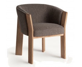 Moderná škandinávska jedálenská stolička Naria so svetlými hnedými nožičkami z dubového dreva a hnedým taupe čalúnením s výraznou textúrou