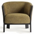 Luxusné škandinávske kreslo Naria s oblým operadlom v žltej melírovanej látke a čiernymi dubovými nožičkami 70 cm