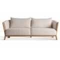 Luxusná béžová škandinávska sedačka Naria obdĺžnikového tvaru z masívneho dubového dreva s látkovým poťahom 200 cm