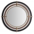 Glamour nástenné závesné zrkadlo Missy v okrúhlom tvare s rámom z kovu a masívneho dreva v hnedej čiernej a zlatej farbe