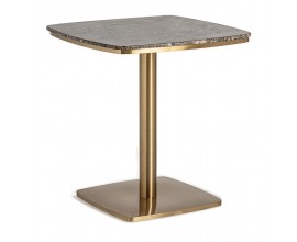 Luxusný art deco štvorcový mramorový hnedý príručný stolík Artis s oblými rohmi a kovovou zlatou nohou 77 cm