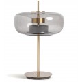 Glamour nočná LED lampa Gana v atypickom tvare s nohou z kovu v zlatej farbe s akrylovým náterom s krytom z kryštálu v okrúhlom oblom tvare so zadymeným efektom