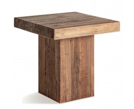 Luxusný rustikálny štvorcový masívny príručný stolík Lilia v hnedej prírodnej farbe s výraznou štruktúrou letokruhov 60 cm 