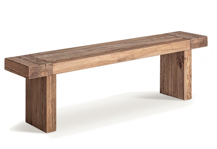 Luxusná Vidiecka lavica Lilia z masívneho dreva s rustikálnym nádychom v hnedej farbe v obdĺžnikovom tvare s prírodným vzhľadom s výraznou štruktúrou letokruhov