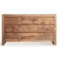 Luxusná vidiecka obdĺžniková hnedá masívna komoda Lilia s deviatimi zásuvkami a dvomi nožičkami s rustikálnym vzhľadom 161 cm