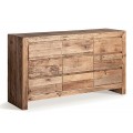 Rustikálna komoda Lilia v obdĺžnikovom tvare s deviatimi zásuvkami z masívneho dreva v hnedej farbe s prírodným vidieckym vzhľadom