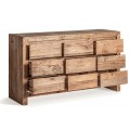 Luxusná vidiecka obdĺžniková hnedá masívna komoda Lilia s deviatimi zásuvkami a dvomi nožičkami s rustikálnym vzhľadom 161 cm