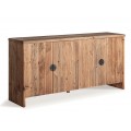 Luxusný rustikálny príborník Lilia v obdĺžnikovom tvare so štyrmi dvierkami z masívneho dreva v hnedej farbe s poličkami s prírodným vidieckym vzhľadom