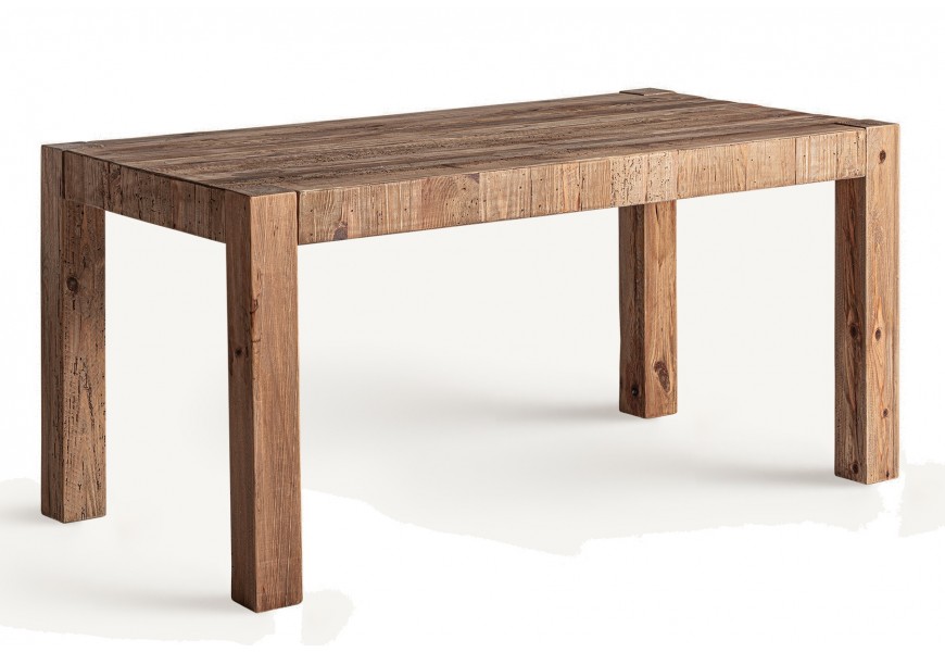 Luxusný vidiecky jedálenský stôl Poli v obdĺžnikovom tvare s prírodným rustikálnym vzhľadom z masívneho dreva v hnedej farbe s hranatými nožičkami