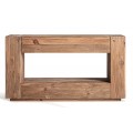 Luxusn&yacute; rustik&aacute;lny obdĺžnikov&yacute; mas&iacute;vny konzolov&yacute; stol&iacute;k Poli v hnedom pr&iacute;rodnom vzhľade s otvorom s poličkou a z&aacute;suvkou 140 cm 
