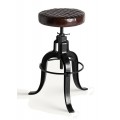 Luxusná industriálna kožená hnedá okrúhla otočná taburetka Londia s čiernymi vintage nožičkami 50 cm