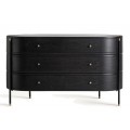 Art deco čierna komoda Alessio so zaobleným dizajnom s mramorovou vrchnou doskou a zlatými detailmi 140 cm