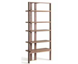 Luxusný art deco masívny hnedý regál Loris s piatimi poličkami a zlatými kovovými detailmi s dizajnovými nožičkami 220 cm