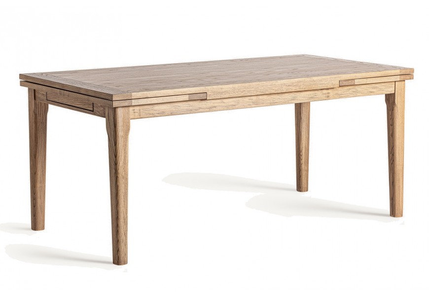 Luxusný jedálenský stôl Kolin v obdĺžnikovom tvare z masívneho jaseňového dreva v hnedej farbe v škandinávskom štýle s moderným nádychom s rozkladacou funkciou