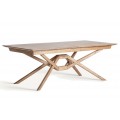 Luxusný jedálenský stôl Pira v obdĺžnikovom tvare v hnedej farbe z masívneho jaseňového dreva s rozkladacou funkciou s prekríženými geometrickými nožičkami