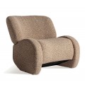 Luxusné kreslo Ramia s dizajnovým moderným nádychom bez bočných opierok s poťahom v béžovo hnedej farbe s dreveným čiernym detailom s čalúnením z masívneho jaseňového a bukového dreva