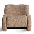 Luxusné dizajnové čalúnené kreslo Ramia v béžovo hnedej farbe s textilným poťahom s čiernou drevenou dekoráciou 90 cm