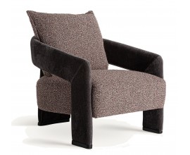Luxusné moderné art deco čalúnené kreslo Zerio s hnedým a čiernym poťahom s atypickými zamatovými nožičkami 83 cm