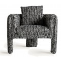 Luxusné moderné kreslo Nikolay s celoplošným čalúnením s melírovaným vzorom v čiernej a bielej farbe s vankúšom 82 cm