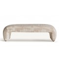 Luxusná etno čalúnená lavica Fadda s béžovým textilným poťahom s modernými tkanými vzormi 144 cm