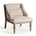 Luxusné provensálské čalúnené krémové kreslo Norod s vybíjanými nitmi so vzorom a masívnymi hnedými nožičkami 75 cm