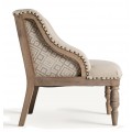 Luxusné provensálské čalúnené krémové kreslo Norod s vybíjanými nitmi so vzorom a masívnymi hnedými nožičkami 75 cm