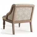 Luxusné provensálské čalúnené krémové kreslo Norod s vybíjanými nitmi so vzorom a masívnymi hnedými nožičkami 75 cm