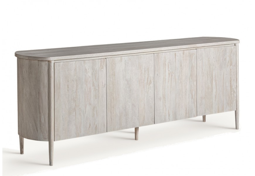 Luxusný príborník Manirol v art deco štýle so štyrmi dvierkami a dvomi policami v obdĺžnikovom tvare s piatimi nožičkami s efektom vymývaného povrchu v sivej farbe