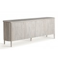 Luxusný príborník Manirol v art deco štýle so štyrmi dvierkami a dvomi policami v obdĺžnikovom tvare s piatimi nožičkami s efektom vymývaného povrchu v sivej farbe