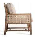 Luxusné koloniálne čalúnené kreslo Robin z masívneho dreva s viedenským ratanovým krémovým výpletom a béžovým poťahom 88 cm