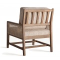 Luxusné koloniálne čalúnené kreslo Robin z masívneho dreva s viedenským ratanovým krémovým výpletom a béžovým poťahom 88 cm