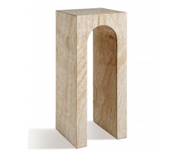 Luxusný art deco travertínový pieskový štvorcový konzolový stolík Lorisa s klenbovým otvorom 80 cm