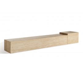 Luxusný art deco travertínový obdĺžnikový krémovo pieskový TV stolík Lorisa z dvoch častí 250 cm