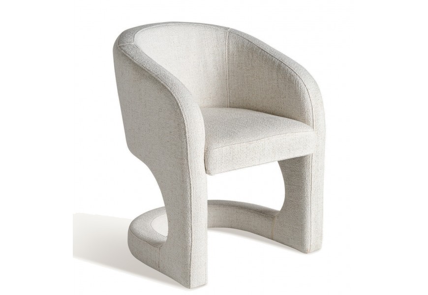 Luxusné štýlové konzolové kreslo Ria v atypickom tvare s oblou konštrukciou s poťahom s textúrou v bielo sivej farbe s prešívaním a zaoblenými nožičkmi do U