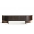 Luxusný tmavohnedý art deco TV stolík Davaro zaobleného tvaru so zásuvkou s dizajnovými kovovými nožičkami 200 cm