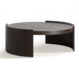 Luxusný art deco tmavohnedý konferenčný stolík Davaro s okrúhlou doskou s dvomi geometrickými nožičkami 35 cm